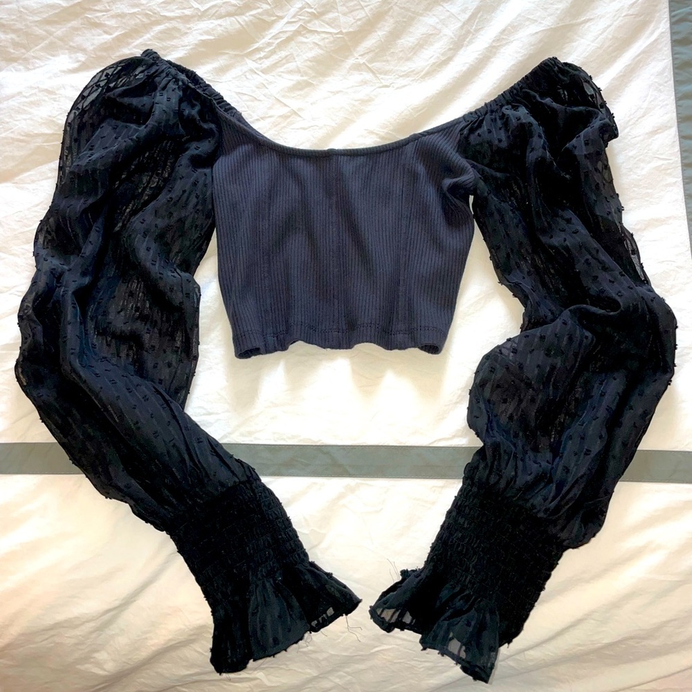 Sheer sleeve crop top